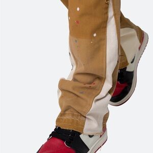 MNML Tan flare Jeans with Distressed Details